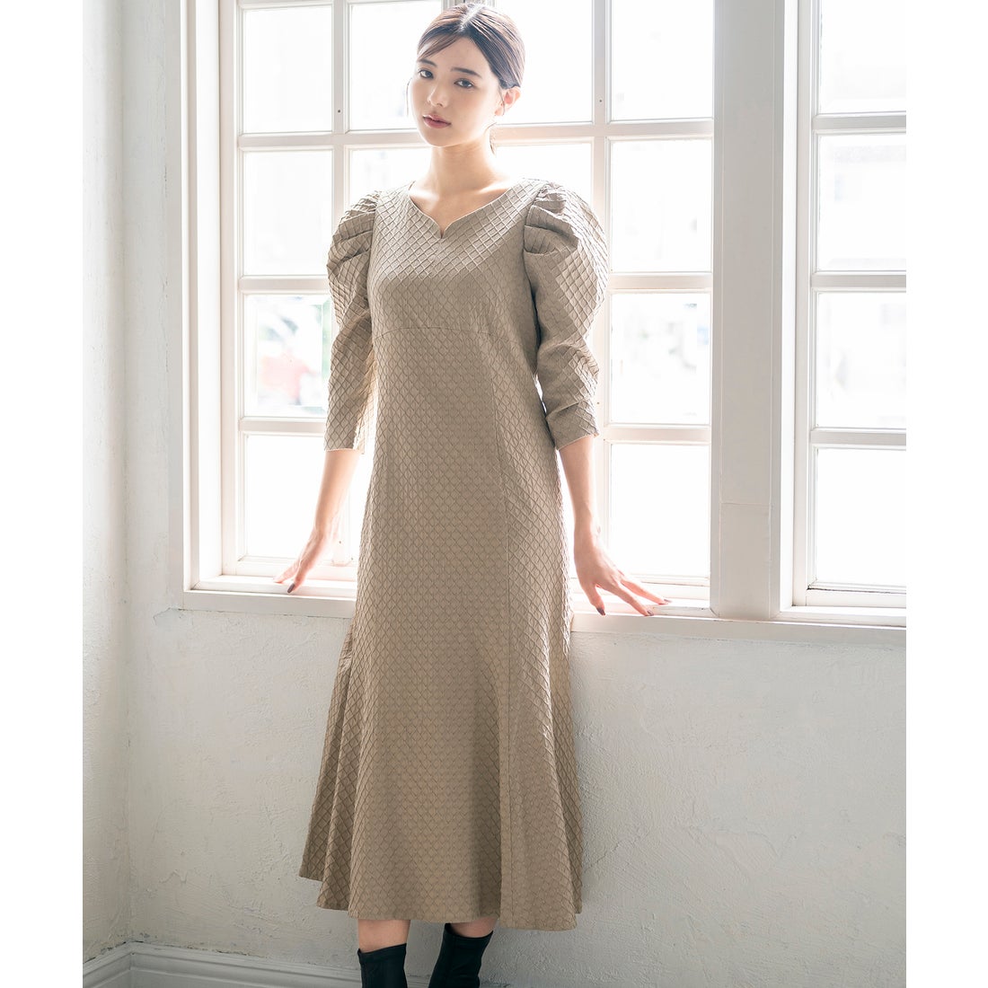 ミッシュマッシュ MISCH MASCH ダイヤ柄フクレジャガードワンピース