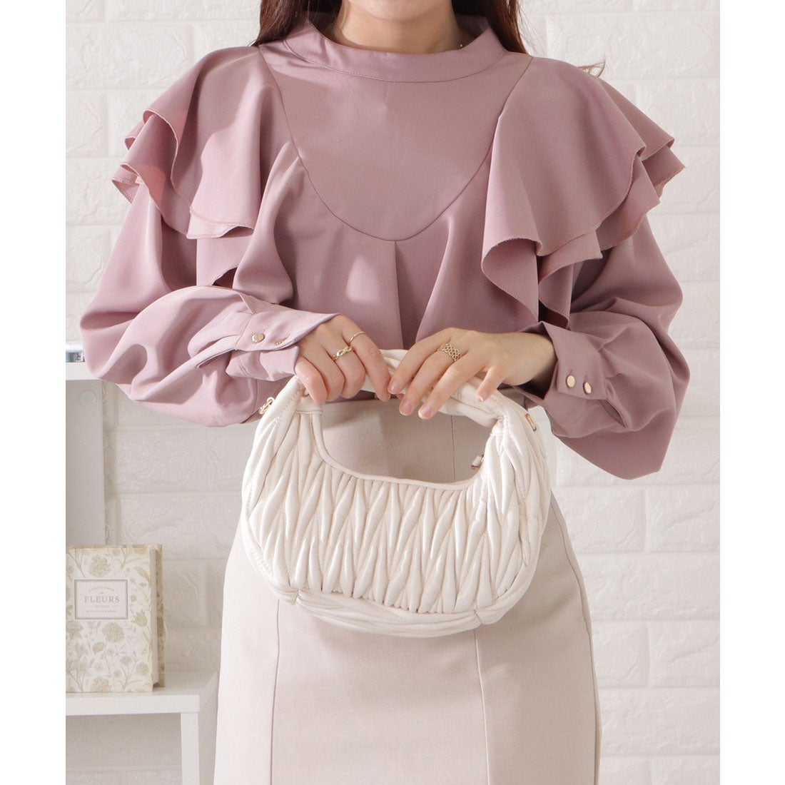 レースレディース Lace Ladies フリル 長袖ブラウス （ピンク