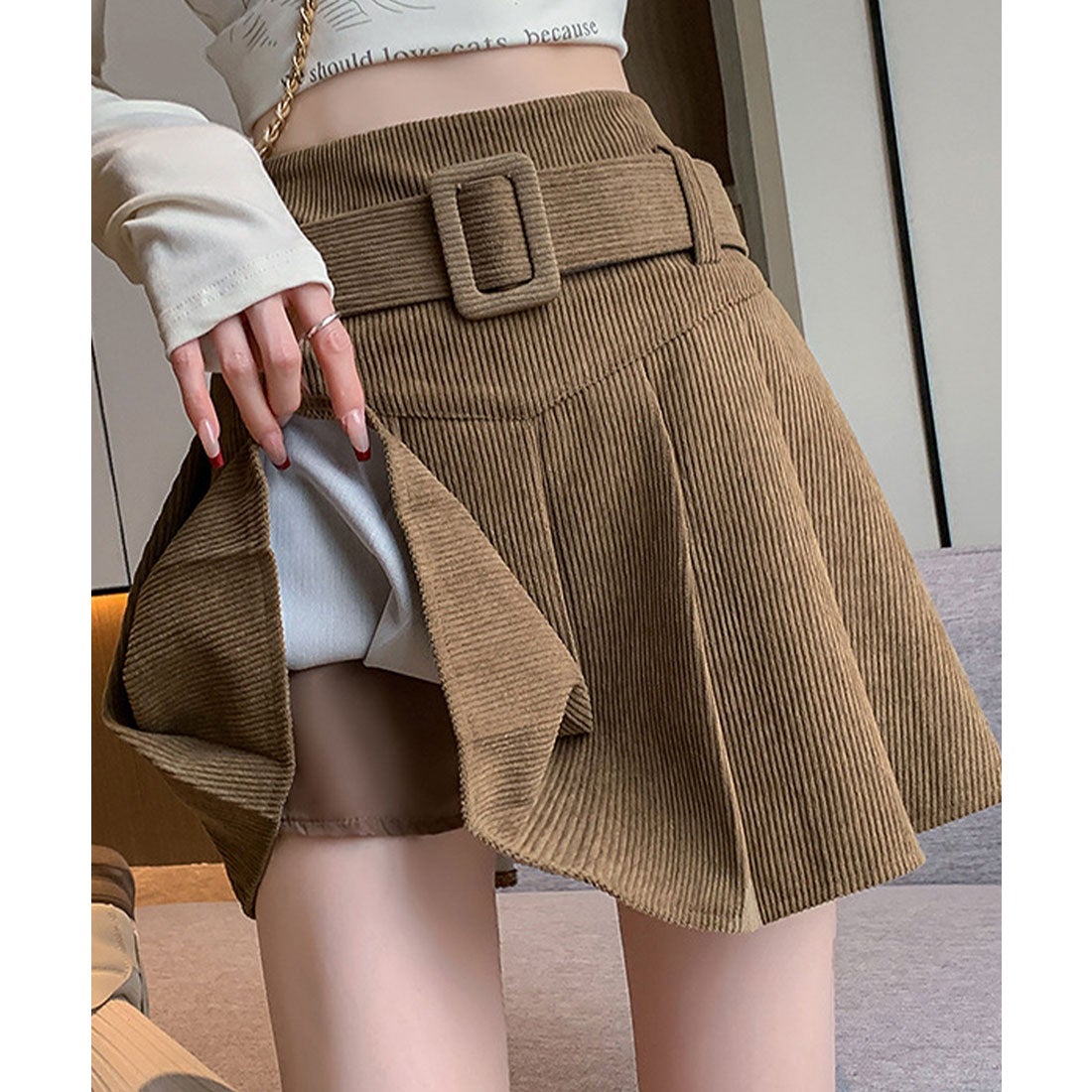 レースレディース Lace Ladies ハイウエスト ベルト付き プリーツ ミニ