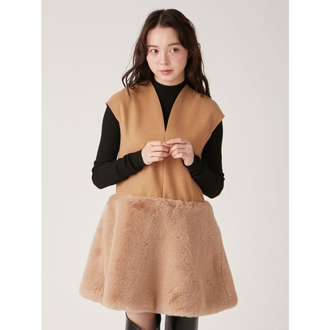 リリーブラウン LILY BROWN 2WAYファードッキングミニワンピース （IVR