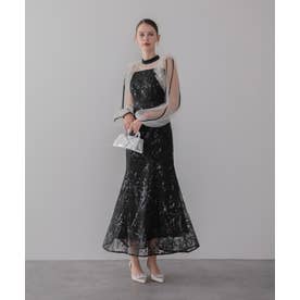 レジャ Leja スパンコールフラワーリボンチュールワンピースドレス