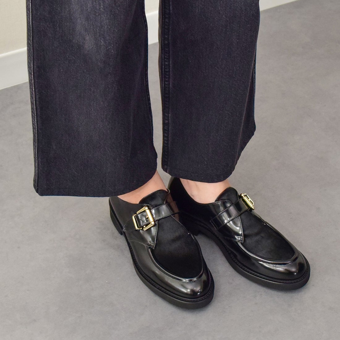 ルカ グロッシ Luca Grossi 異素材コンビモンクストラップシューズ