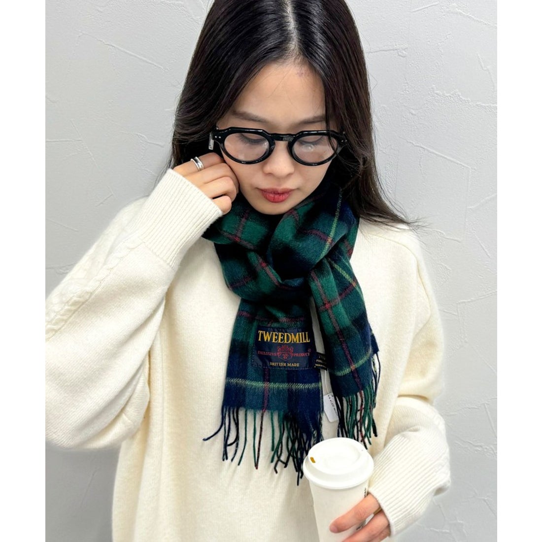 フレディエミュ fredy emue TWEEDMILL ウールチェックマフラー30