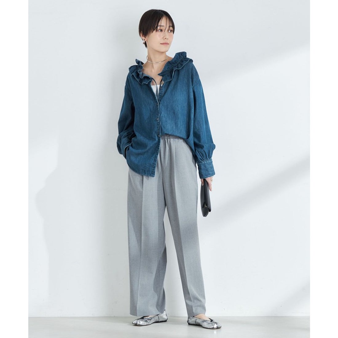 リエミラー Rie Miller 【RM denim】フリルギャザーデニムブラウス
