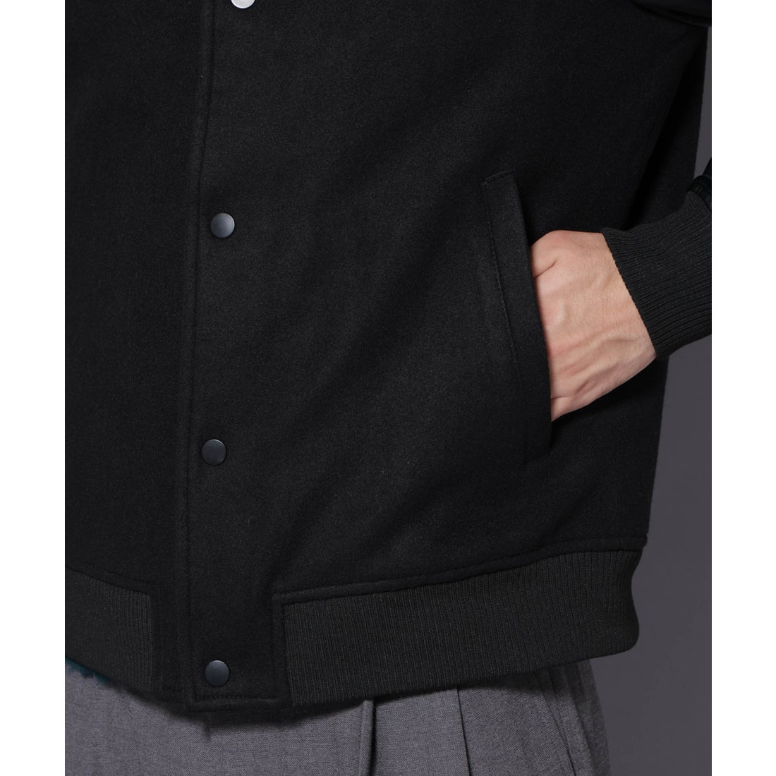 ナノ・ユニバース NANO universe フェイクレザースタジャン （ブラック