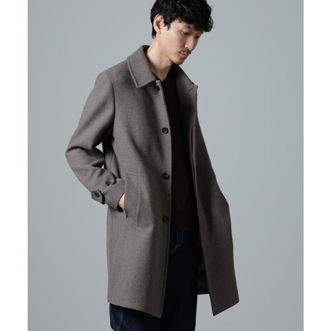 ナノ・ユニバース NANO universe ウールブレンドメルトンステンカラー