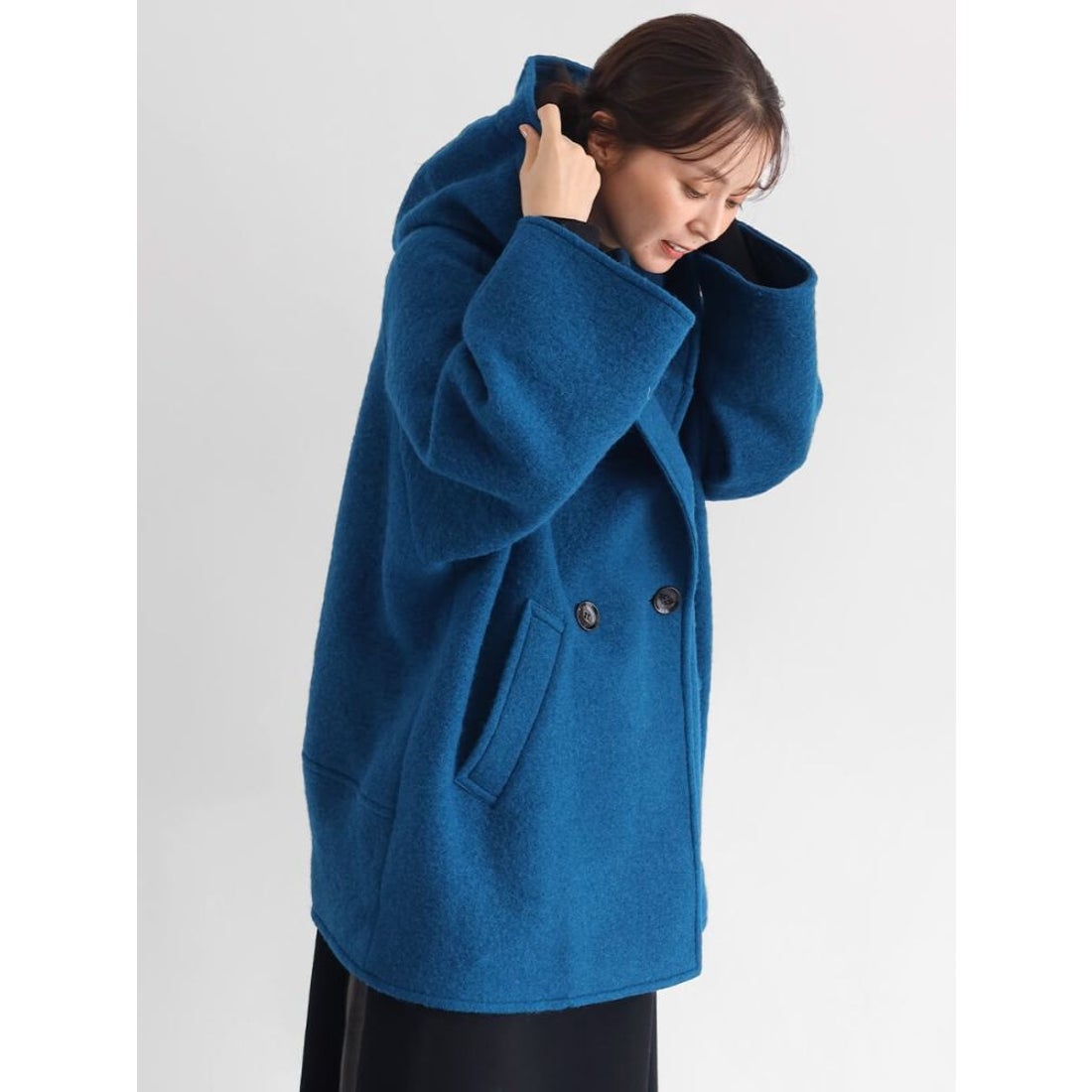 クローブ CLOVE 圧縮ウールフードコート （ブルー） -靴＆ファッション