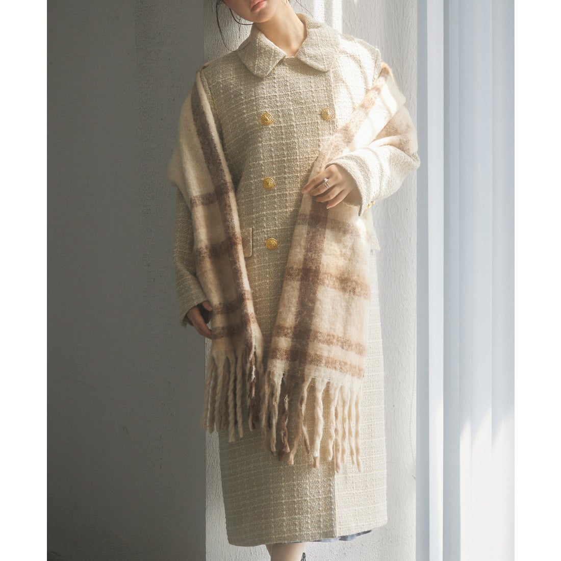 セゾンドパピヨン SAISON DE PAPILLON 大判タイプなチェック柄マフラー