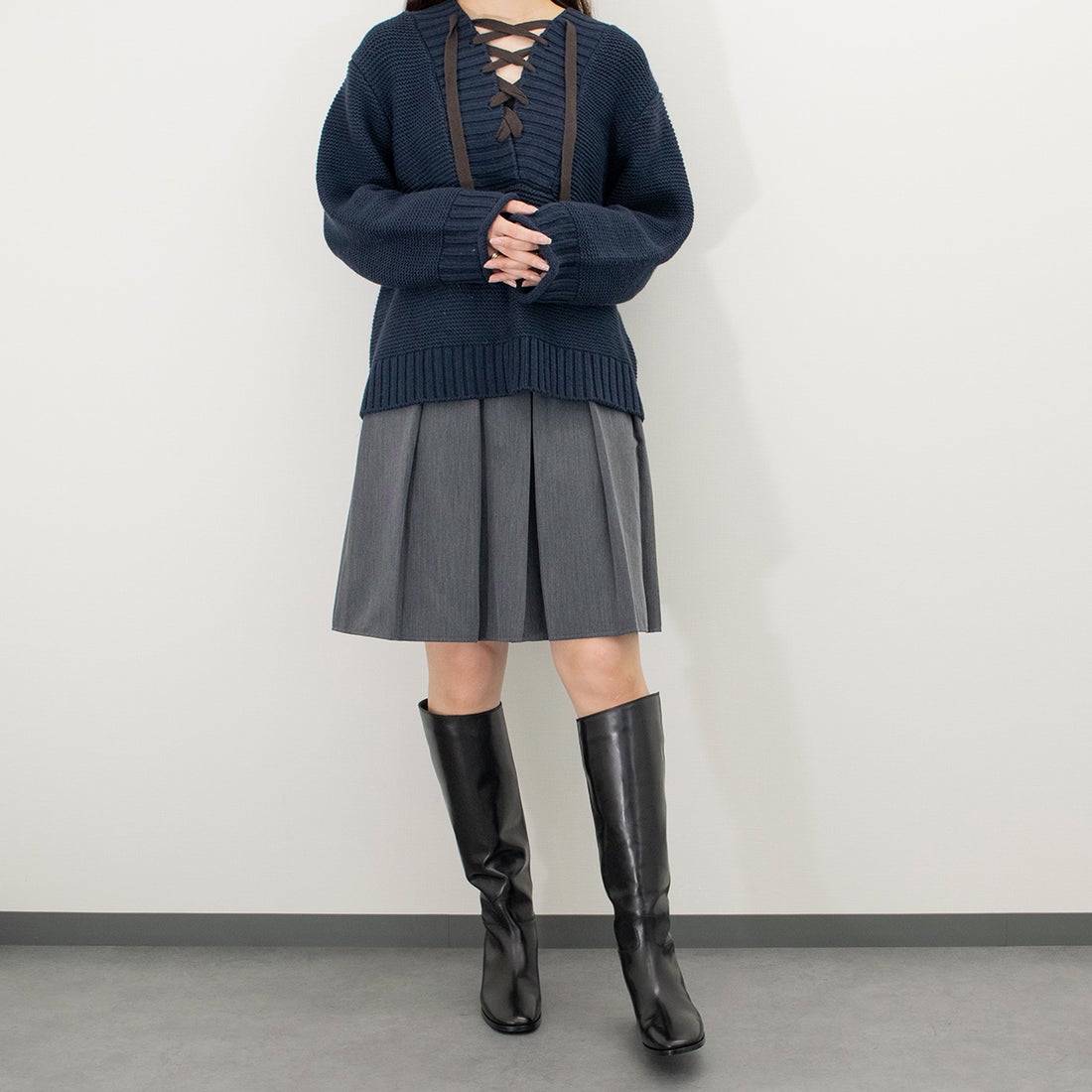 サルトル SARTORE ラウンドトウミドルヒールロングブーツ （ブラック