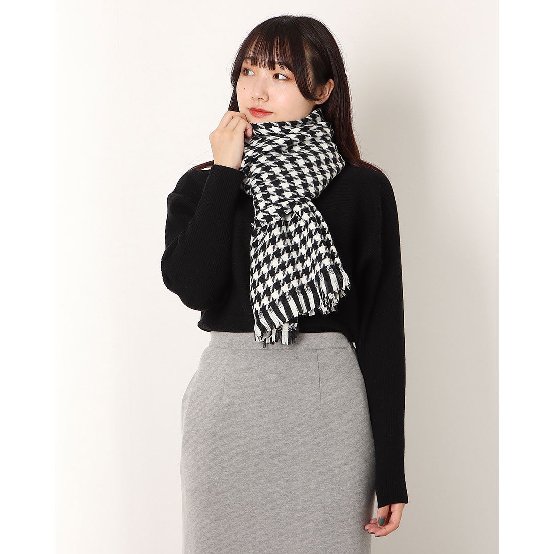 スタイルブロック STYLEBLOCK 千鳥格子柄大判マフラー （ブラック