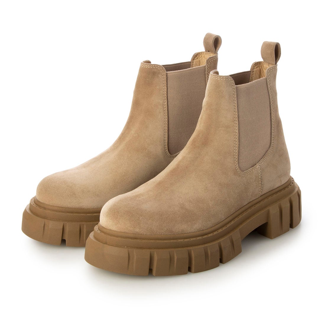 クシェリ QUSHELI トラックソールサイドゴアショートブーツ （ベージュ