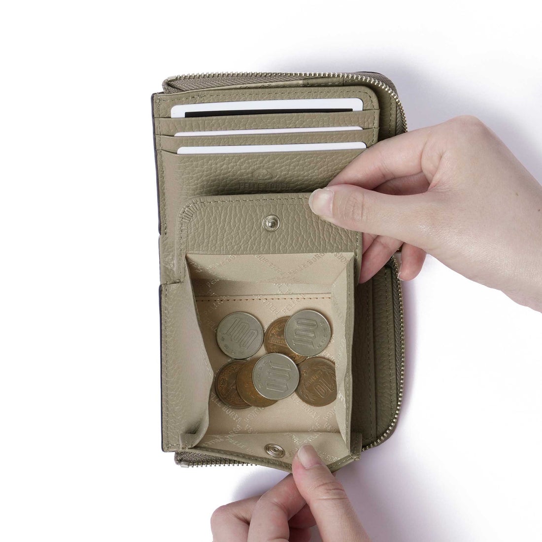 ペレボルサ PELLE BORSA L字ファスナーミニ財布 （スモーキーホワイト