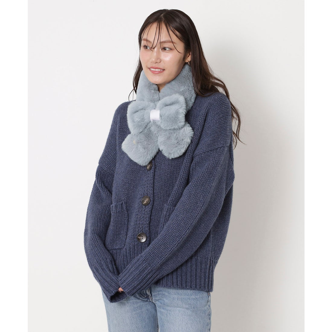 PAUL&JOE ☆2025秋冬新色追加☆リボンフェイクファーマフラー 10×85cm