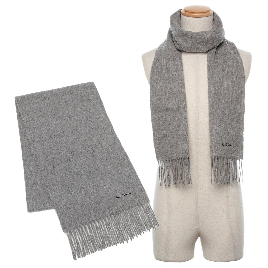 ポールスミス Paul Smith マフラー ロゴ フリンジ グレー メンズ