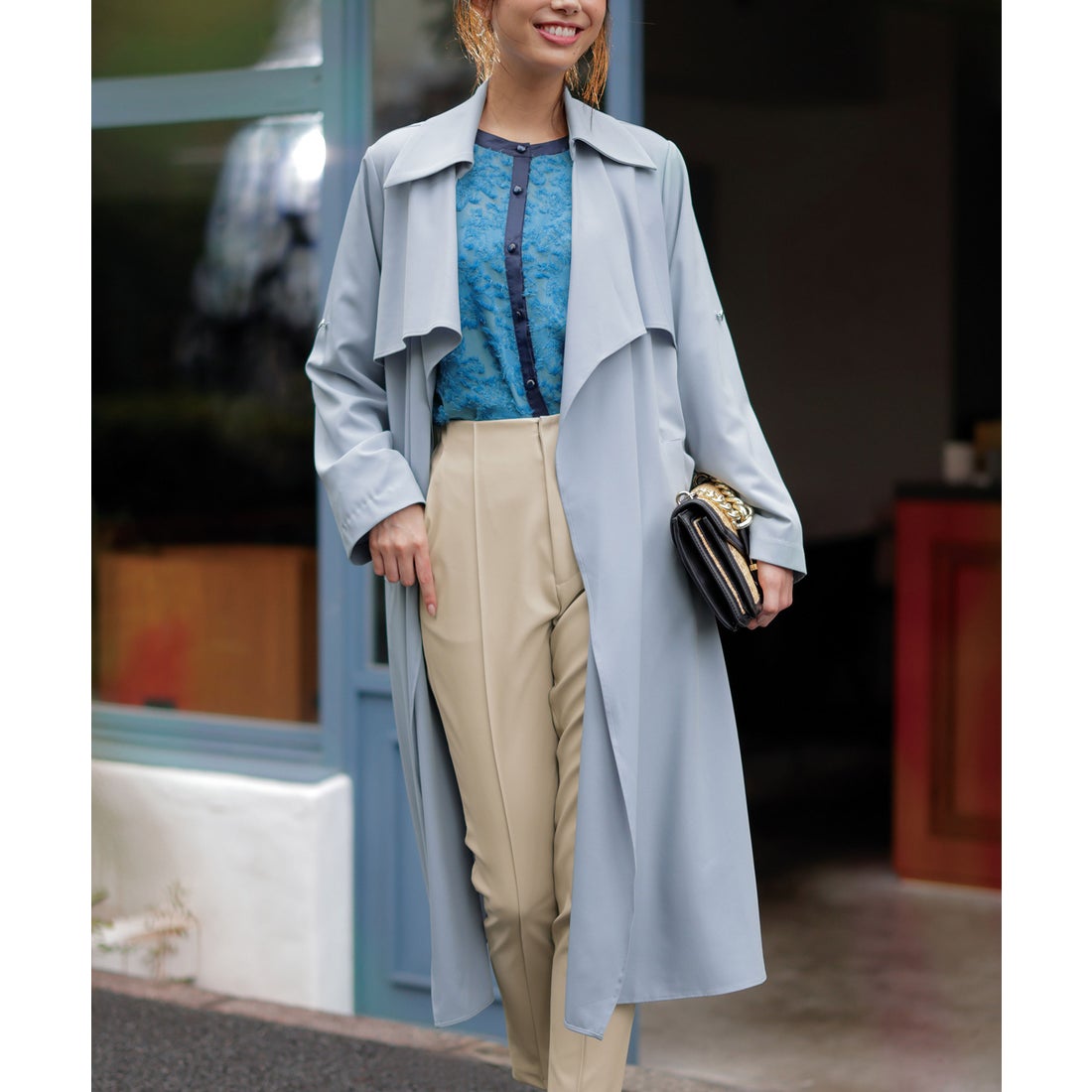 ラナン RANAN ニュアンスカラートレンチコート （ブルーグレー