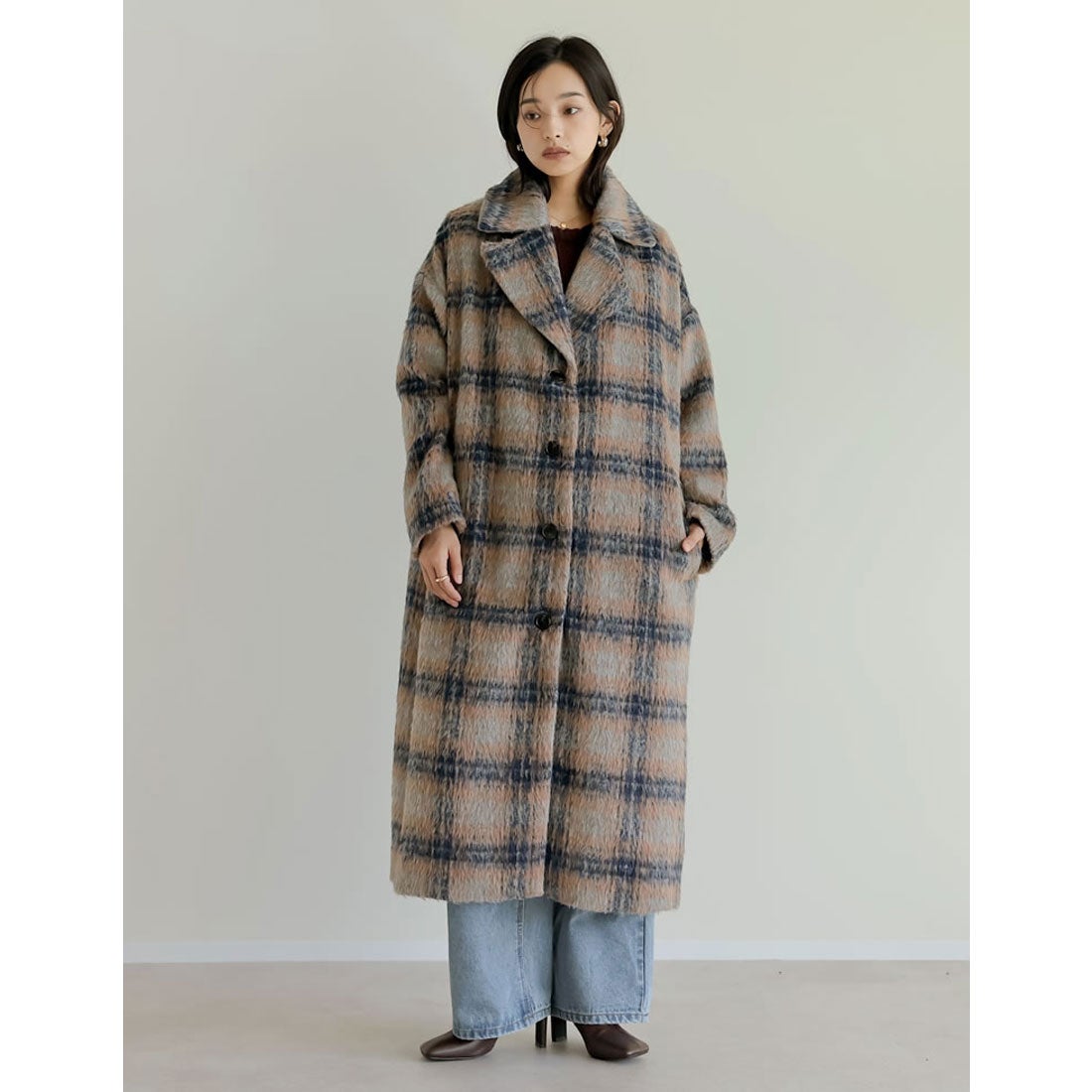Re:EDIT [2024-25 WINTER COLLECTION]起毛チェック柄ロングチェスター
