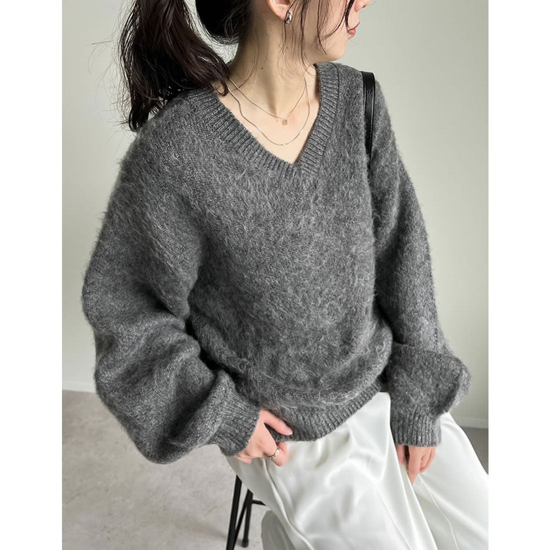 リエディ Re:EDIT [2024-25 WINTER COLLECTION]モヘアライクVネック