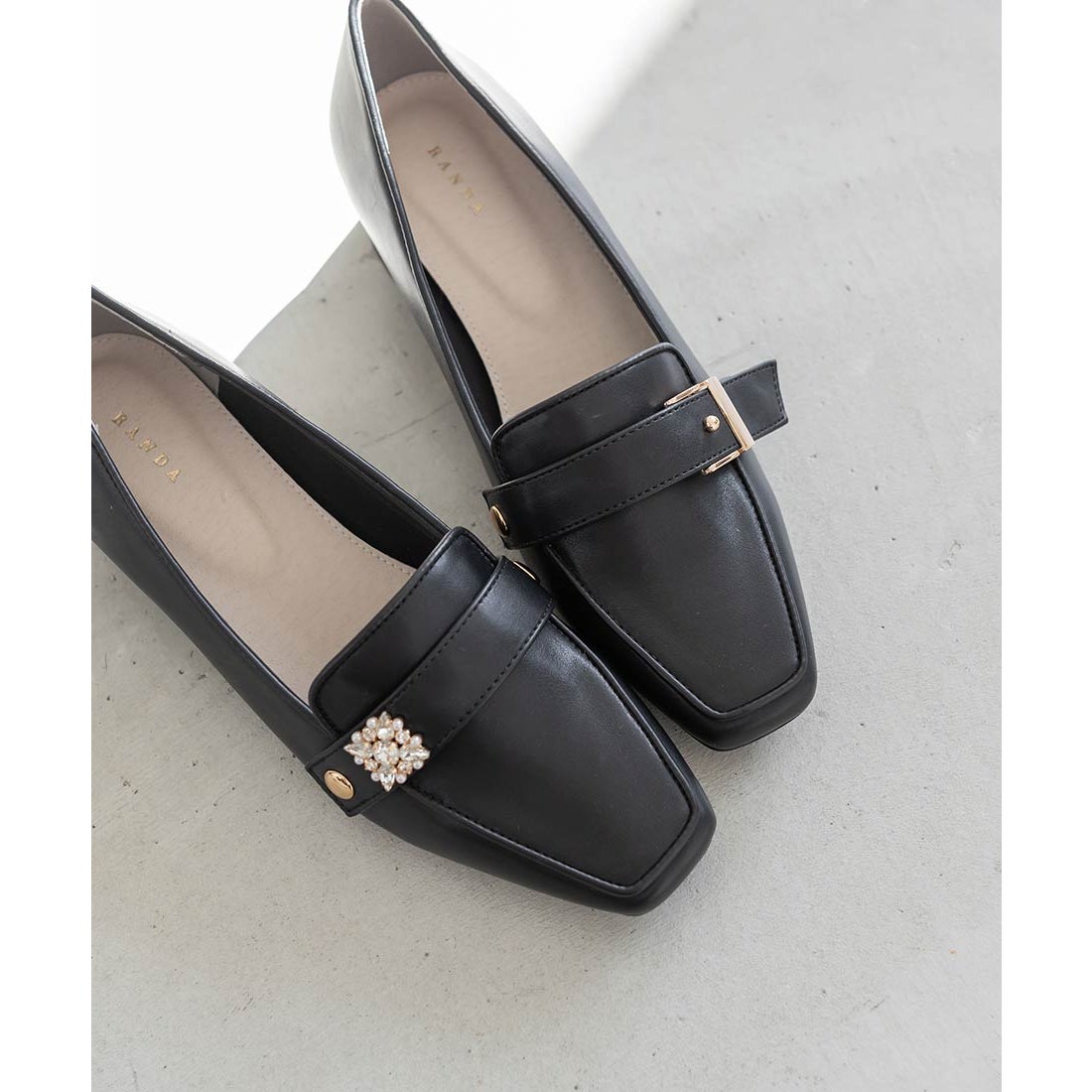 ランダ RANDA 2WAYベルトスクエアトゥローファー （BLACK