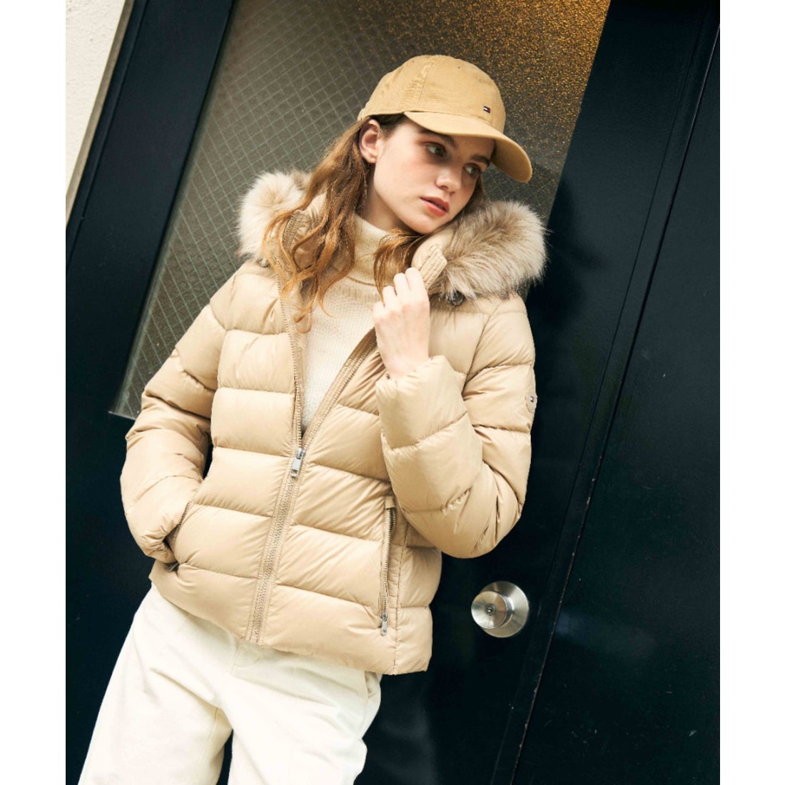 トミー ヒルフィガー TOMMY HILFIGER イミテーションファー付きグロス