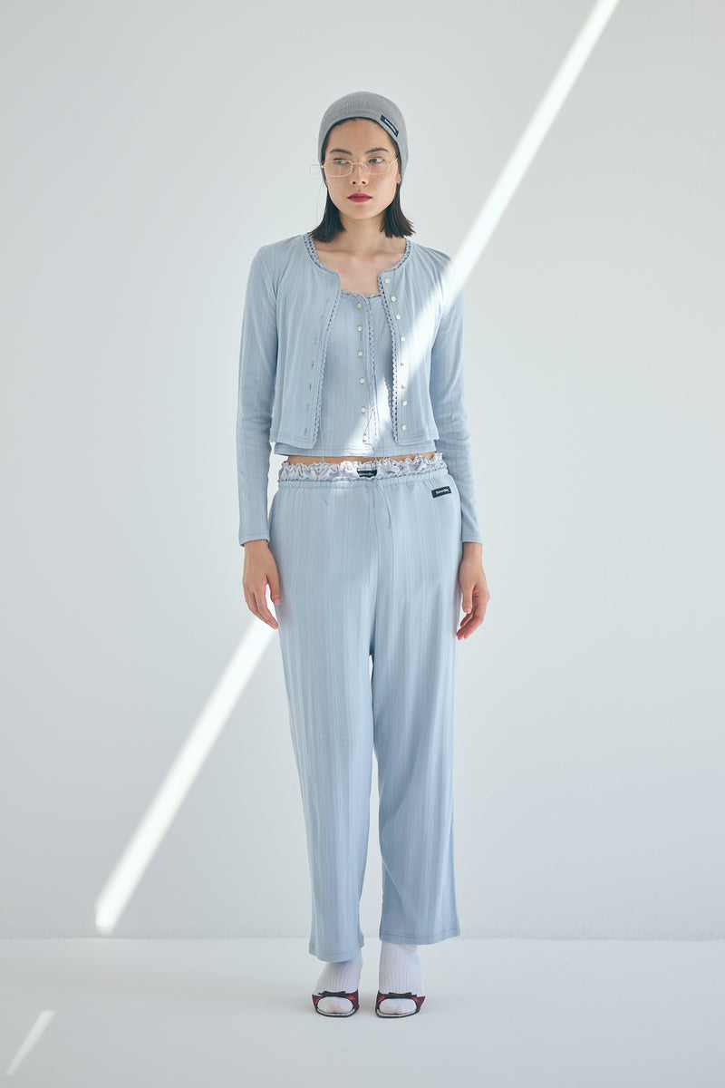 SEA EYELET RIBBED SLEEVELESS CARDIGAN