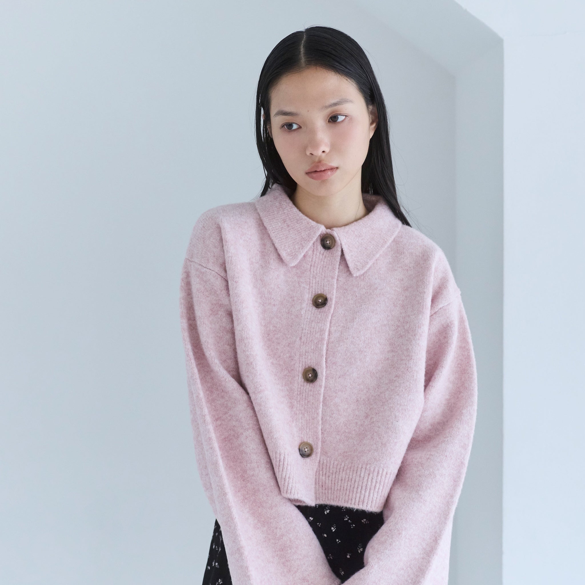 ウールmix ニットシャツカーディガン