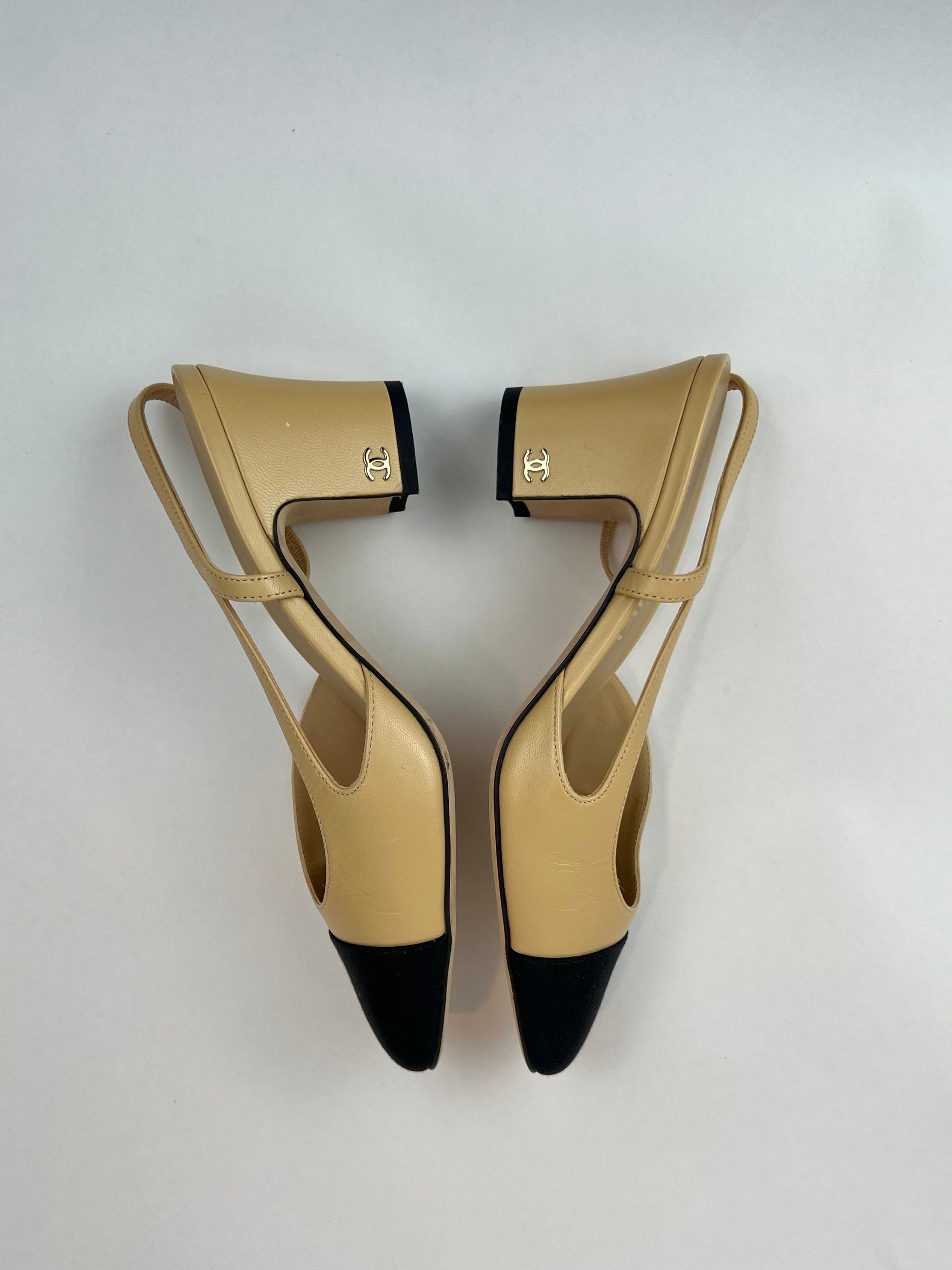 Chanel Cap Toe Slingback Pumps in Beige/Black – selected good