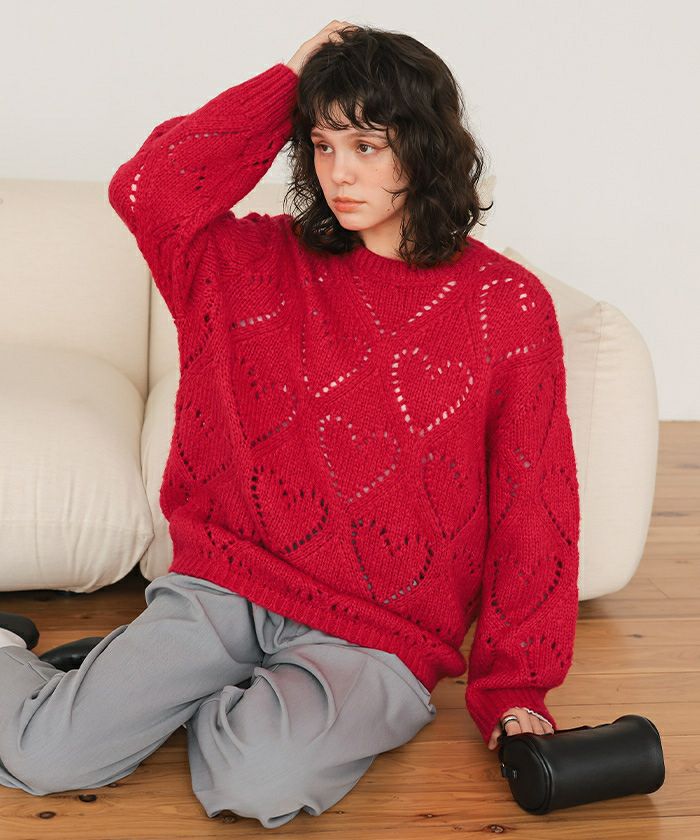 ハート透かし柄モヘアタッチニット | titivate