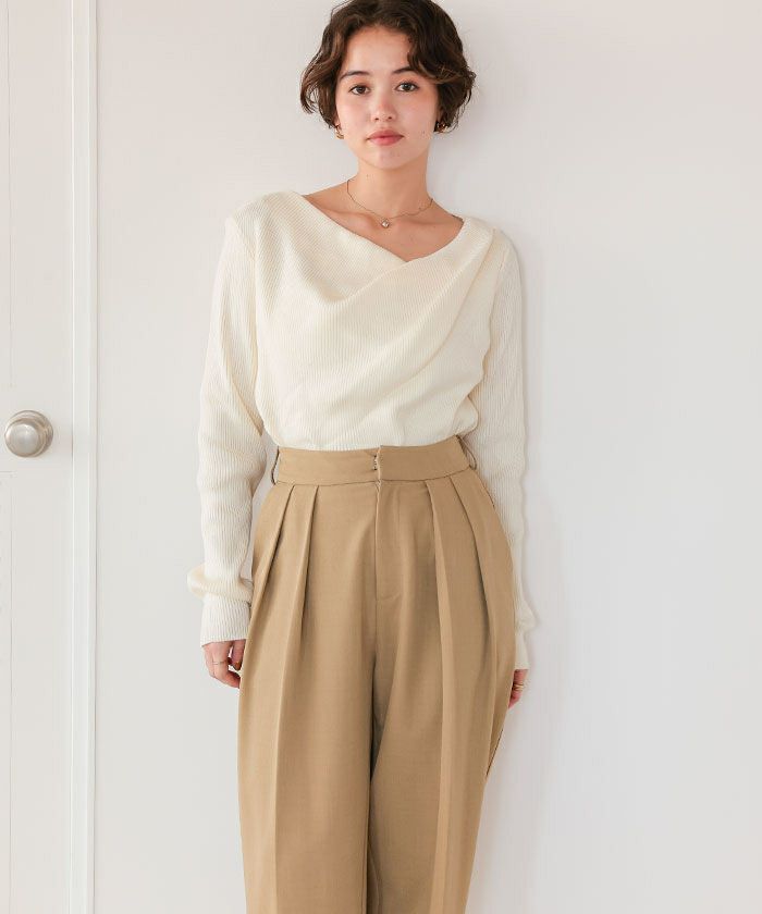 オフショルダーリブニットトップス | titivate