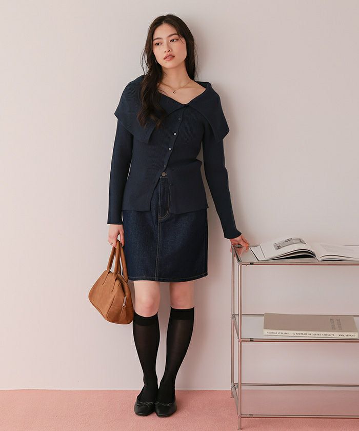 アシンメトリーオフショルダーニットトップス | titivate