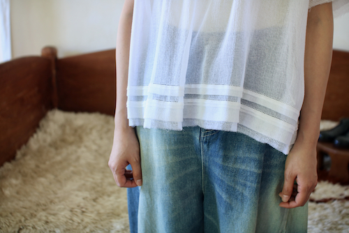 ミナ ペルホネンfog net ハーフスリーブブラウス – white – | Shoka: