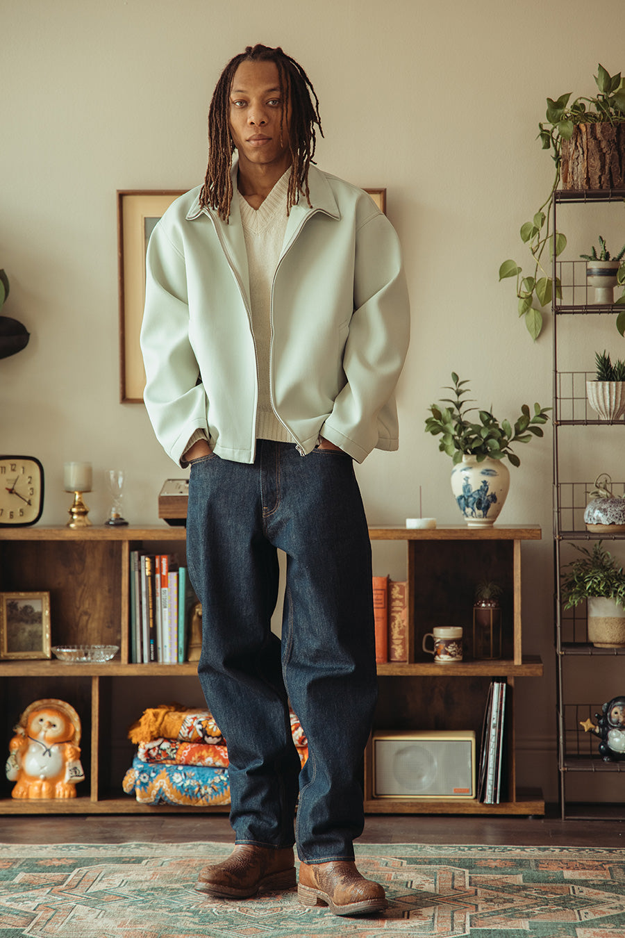 Auralee Sponge Wool Twill Zip Blouson | Pale Green | Canoe Club