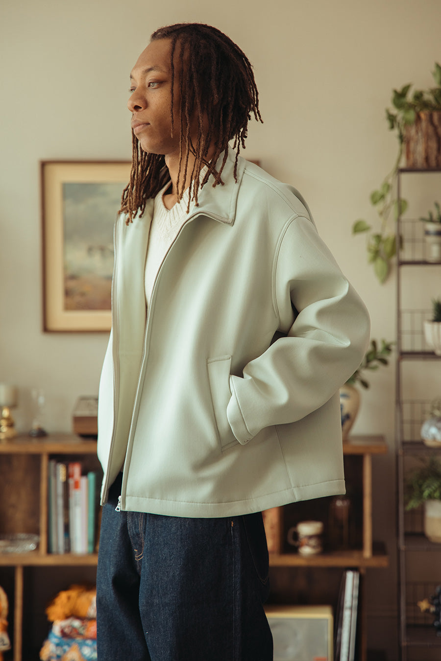 Auralee Sponge Wool Twill Zip Blouson | Pale Green | Canoe Club