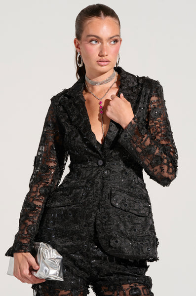 CELEBRATION TIME LACE BLAZER IN BLACK – AKIRA