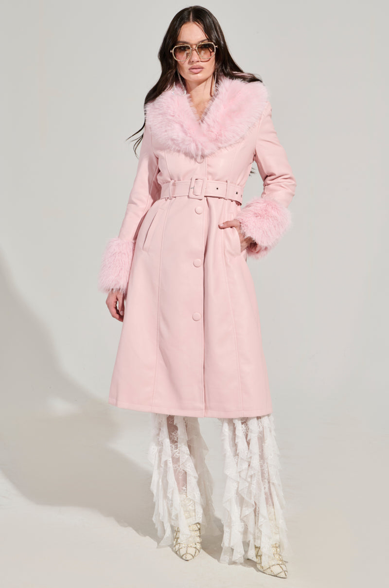 KAYA FUR LINED TRENCH IN LIGHT PINK – AKIRA