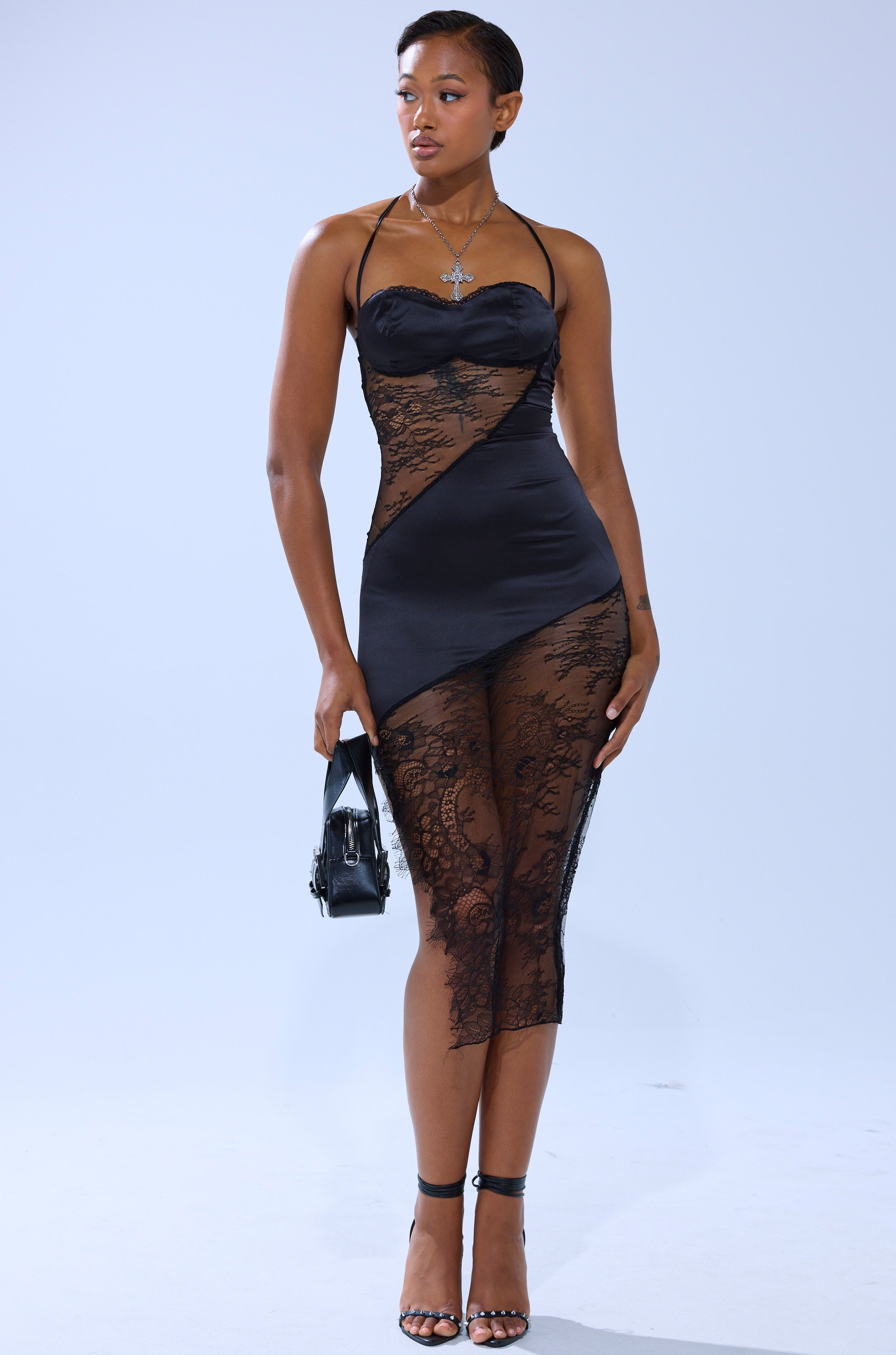 FEELIN MYSELF LACE CUTOUT MIDI DRESS – AKIRA