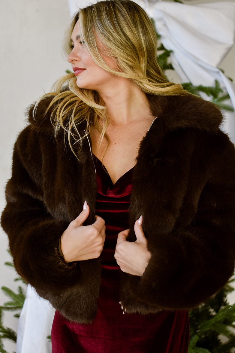 Nia Mocha Faux Fur Bomber Jacket - FINAL SALE – Confête