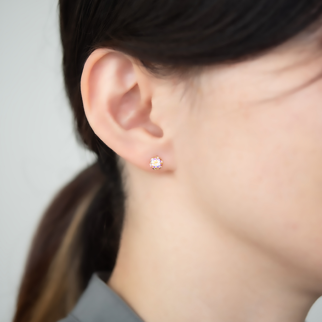 ピアス K10イエローゴールド ピンクオーロラキュービックジルコニア