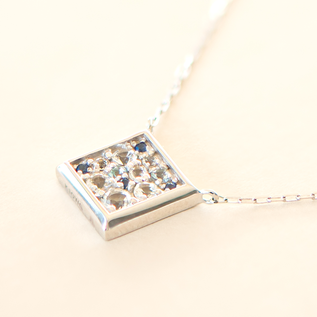 ネックレス K10ホワイトゴールド ホワイトトパーズ アクアマリン