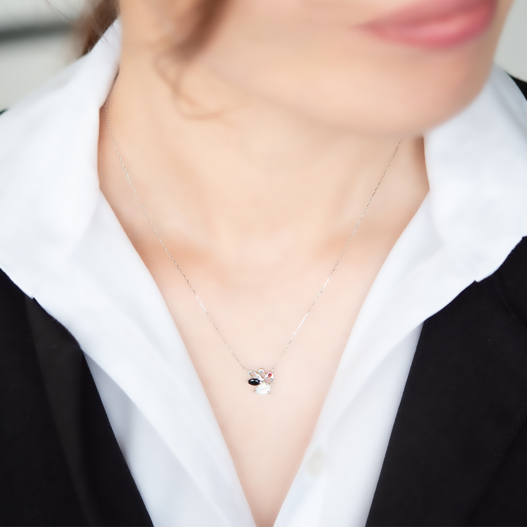 ネックレス K10ホワイトゴールド ホワイトトパーズ オニキス ムーン