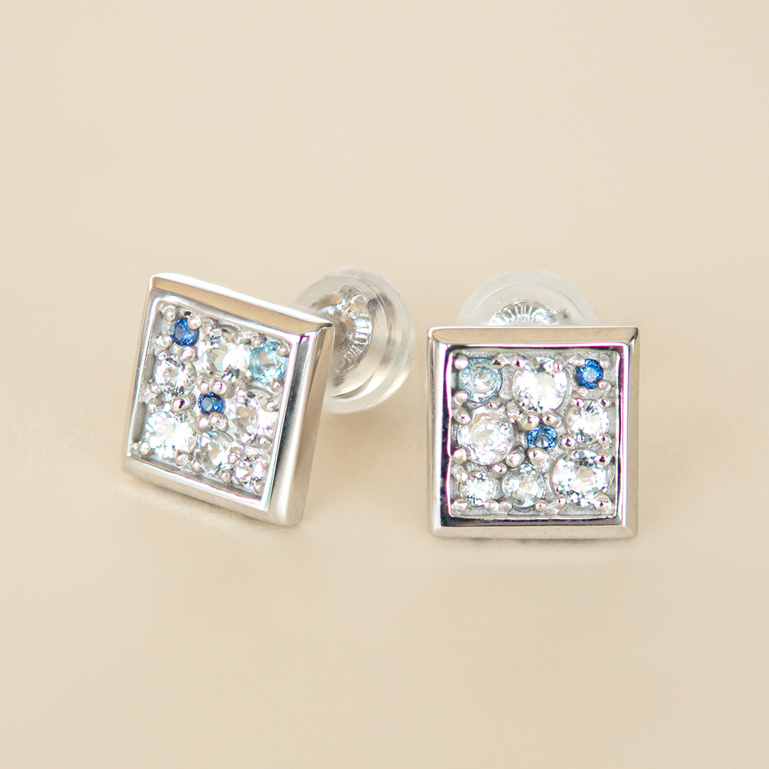 ピアス K10ホワイトゴールド ホワイトトパーズ アクアマリン ブルー