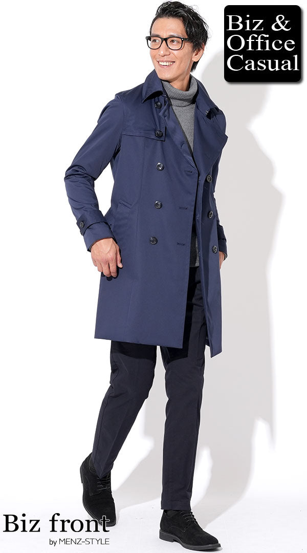 ネイビートレンチコート×グレースリムタートルネックニット×黒