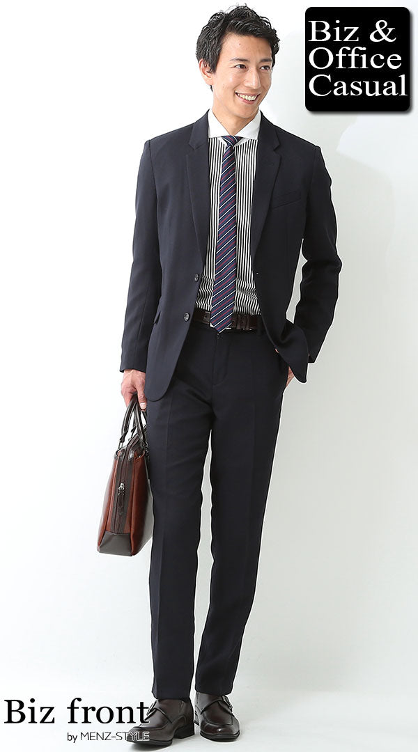 ネイビーセットアップスーツ×ストライプシャツ biz17ss_1604の
