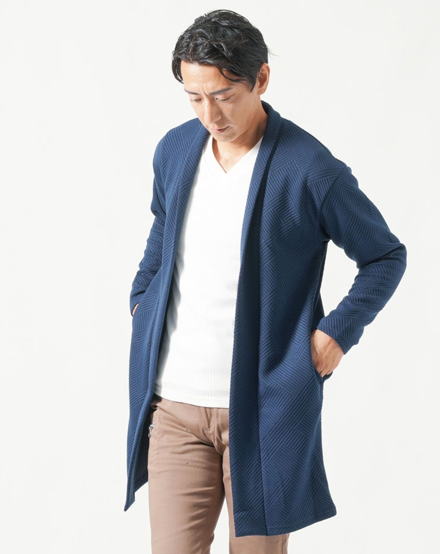 ジグザグ編みショールカラーロングカーディガン カーディガン メンズ