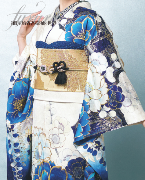 假屋崎省吾振袖の世界 モダン振袖（牡丹に流水／白青）22013 ｜おりえん