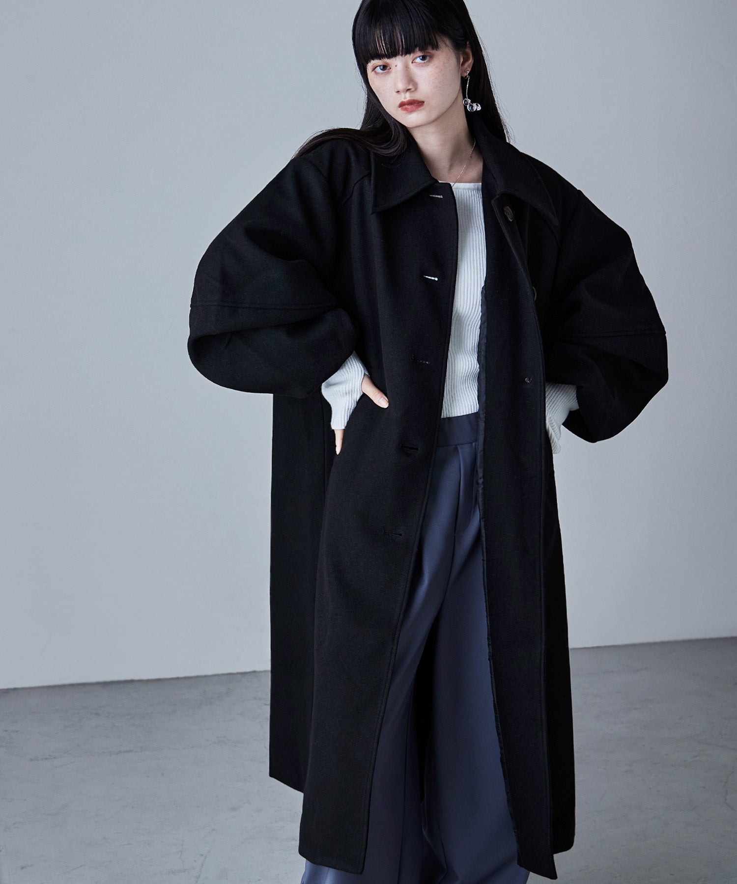 コクーンスリーブステンカラーロングコート｜コート・ジャケット - etoll.