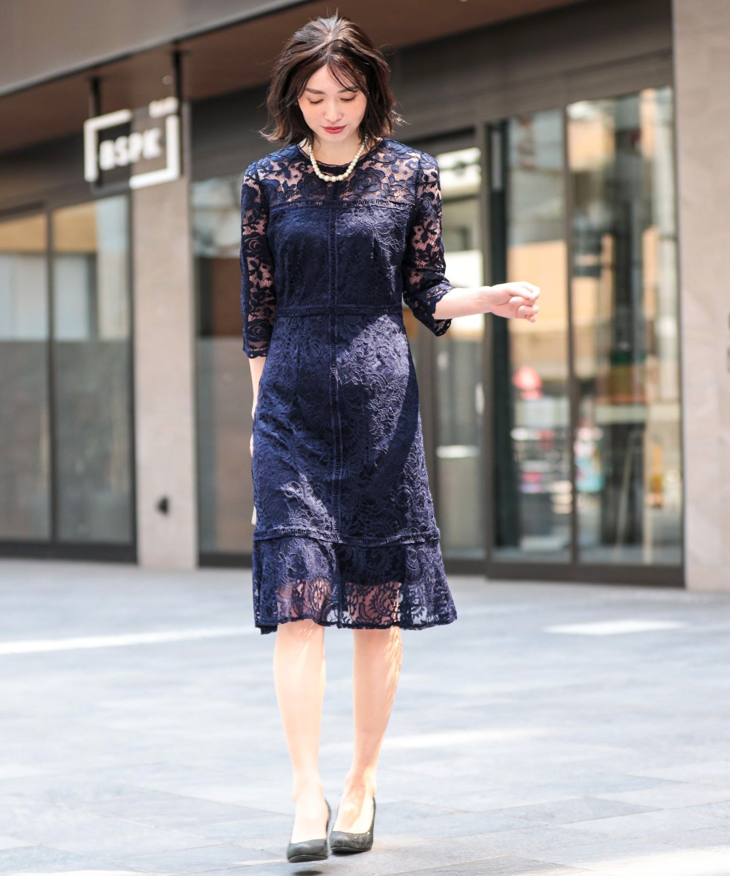 パネルレース フレア 結婚式ワンピース パーティードレス｜パーティー