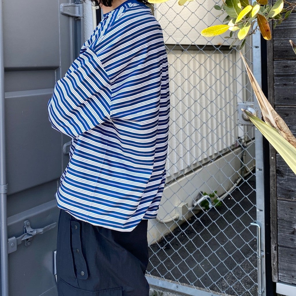 TECH DRAWSTRING MULTI BORDER L/S TEE #NAVY/GRAY [BE-34024]_DAIWA