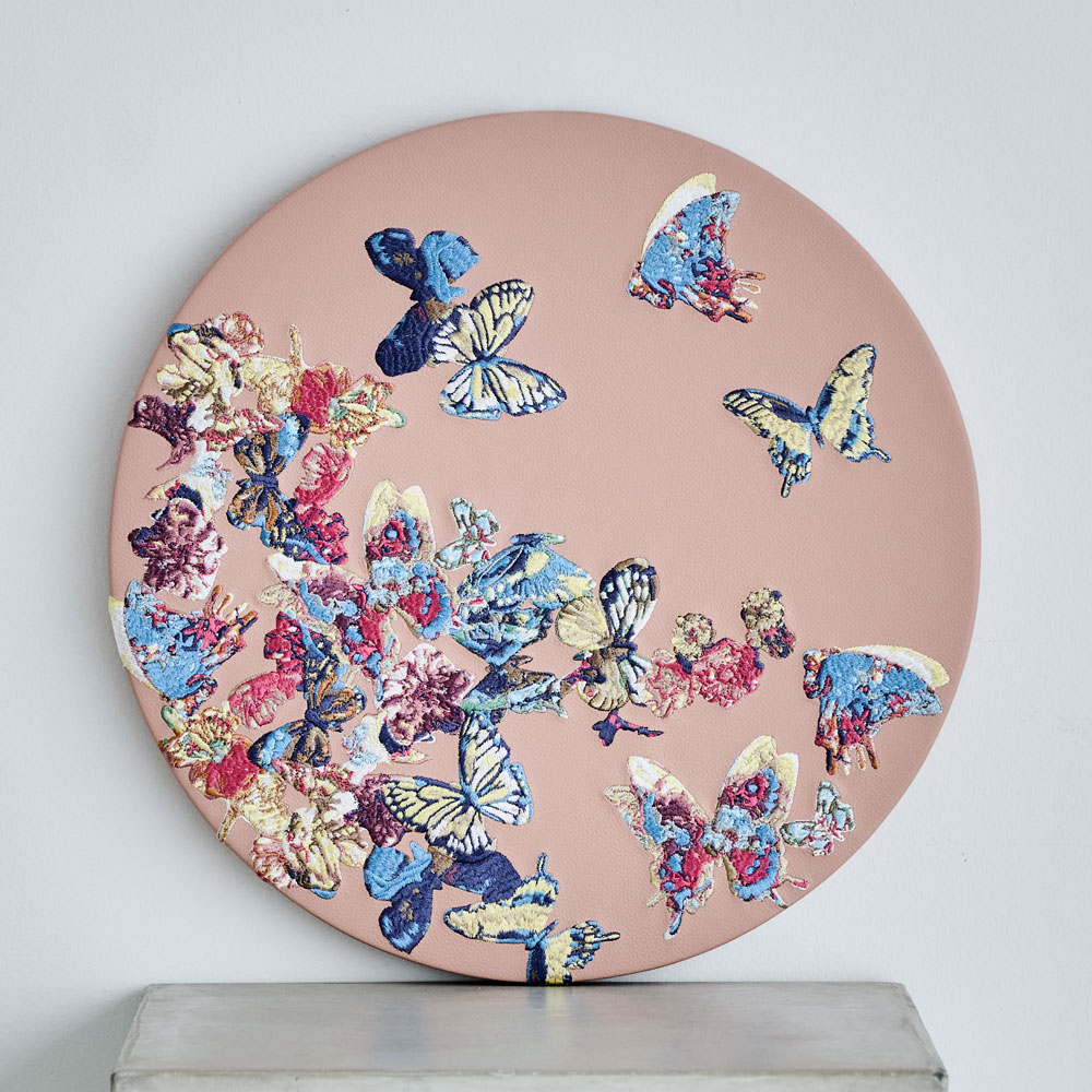 Circulation Vol.3 middle size」／刺繍アート(レザーピンク