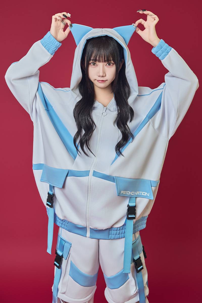 PSYCHO NATION (サイコネーション) 猫耳切替フードジャージ - White