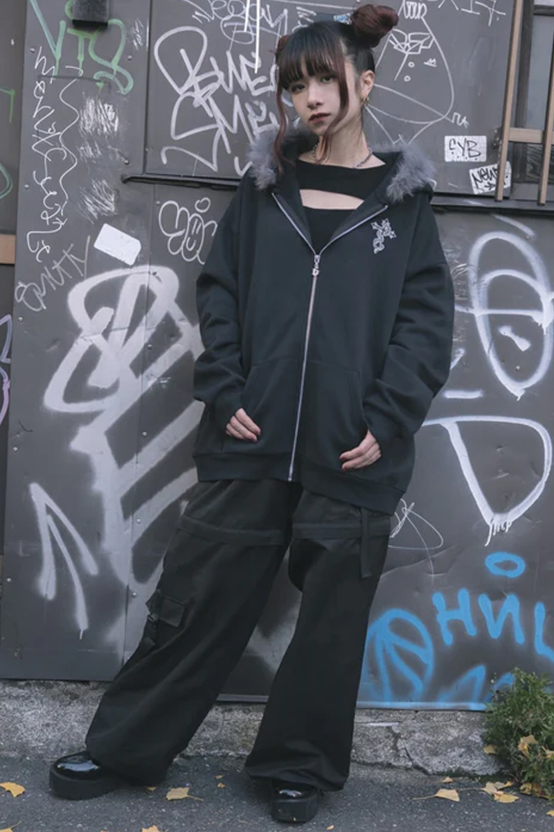 gibous (ギボス) scorpion zipper cargo trousers black / ロック